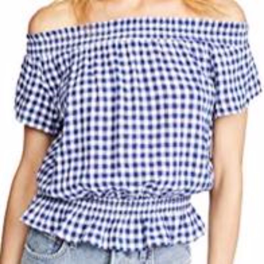 Rails - Blue and White off the shoulder top